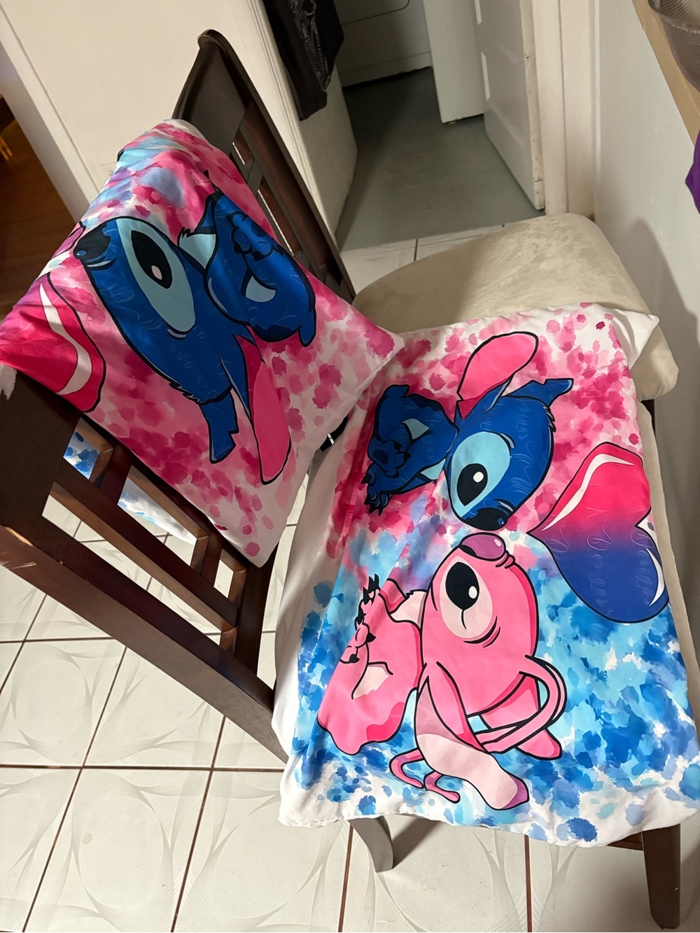 Pink & Blue Cartoon Stitch Bedding Pillowcase Set